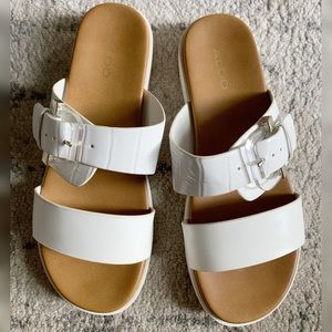 NWOT Aldo White Croc Slides